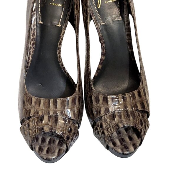 J Vincent Faux Croc All Leather Platform Pump Peep Toe Stiletto Heels Size 9.5 - Picture 2 of 7